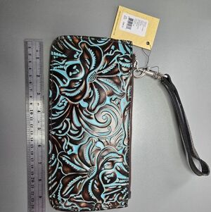 NWT Patricia Nash St. Croix Tooled Turquoise Leather Wristlet Wallet